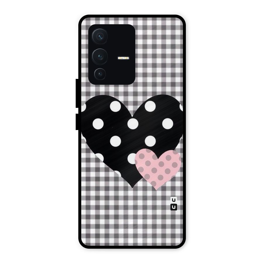 Polka Check Hearts Metal Back Case for Vivo V23 5G