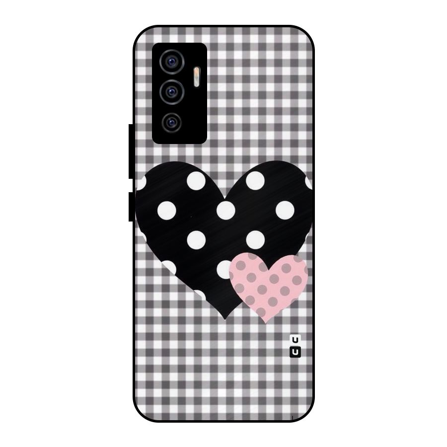 Polka Check Hearts Metal Back Case for Vivo V23e