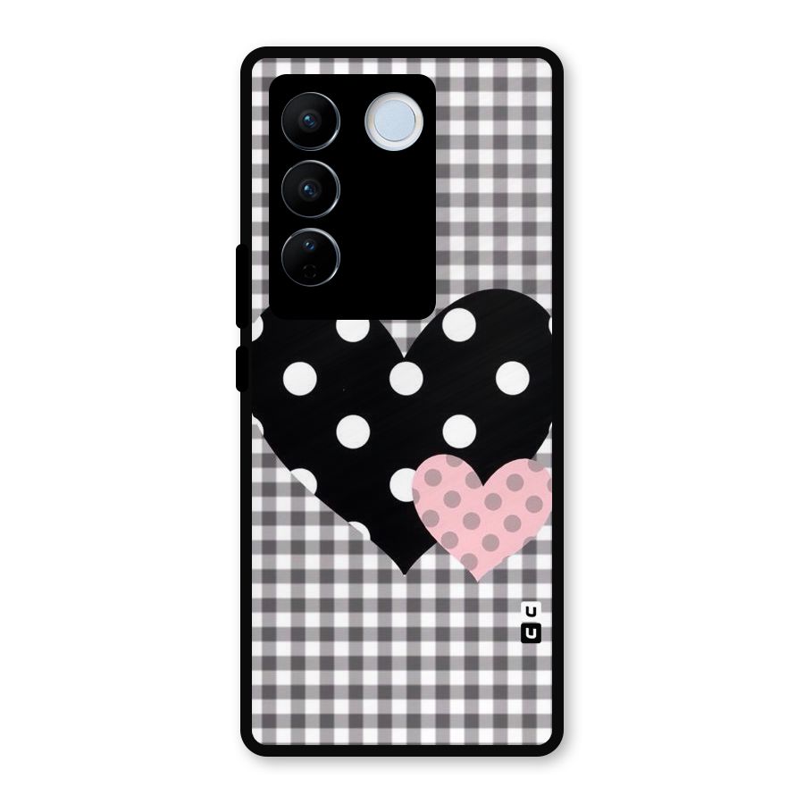Polka Check Hearts Metal Back Case for Vivo V27