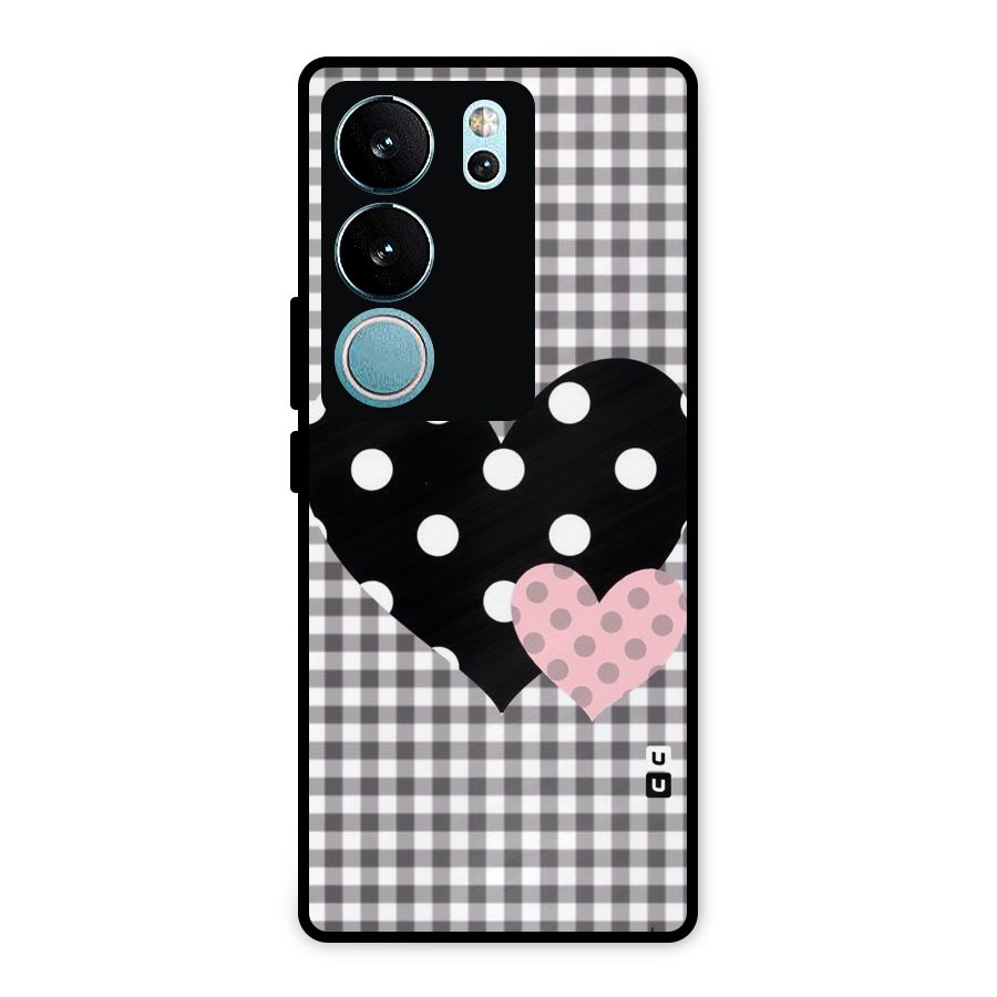 Polka Check Hearts Metal Back Case for Vivo V29 Pro