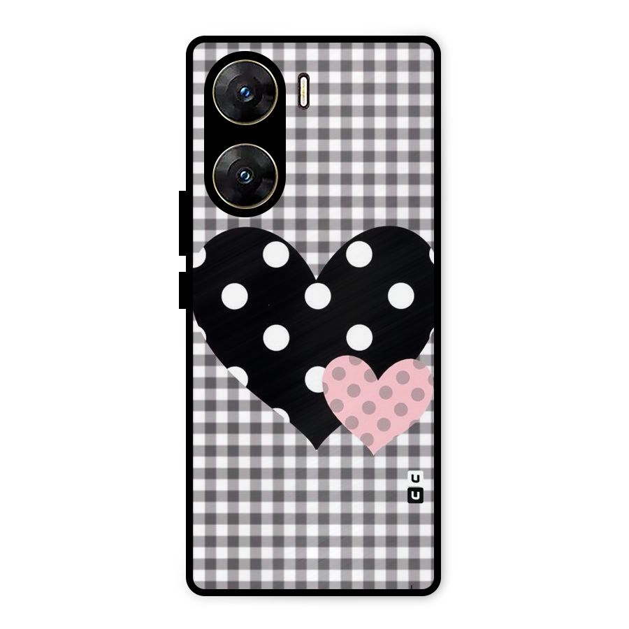Polka Check Hearts Metal Back Case for Vivo V29e