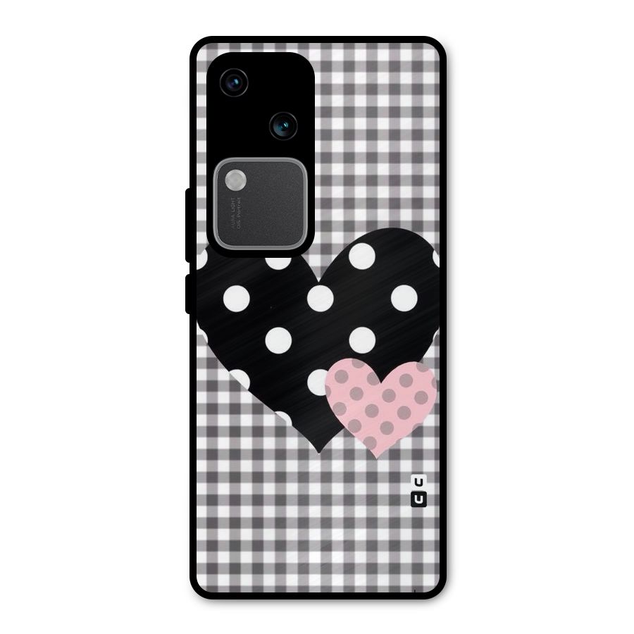 Polka Check Hearts Metal Back Case for Vivo V30