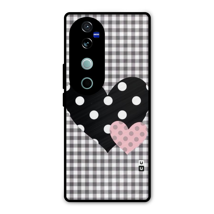 Polka Check Hearts Metal Back Case for Vivo V40