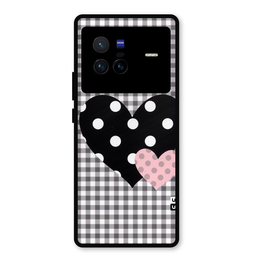 Polka Check Hearts Metal Back Case for Vivo X80