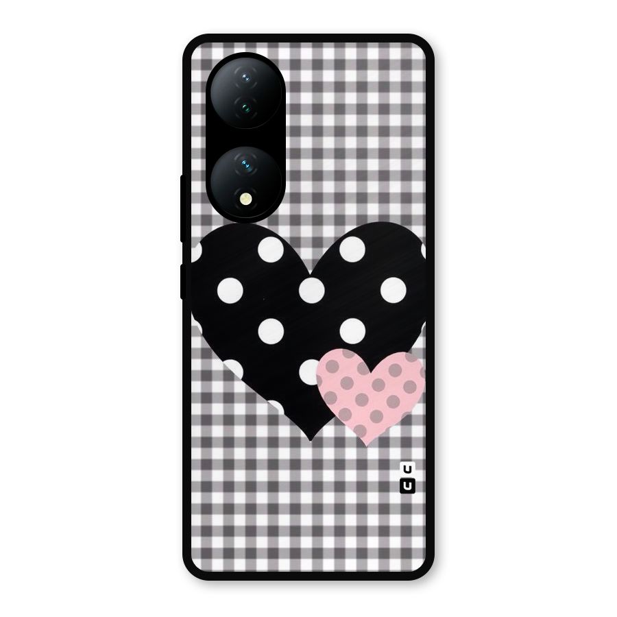 Polka Check Hearts Metal Back Case for Vivo Y100a