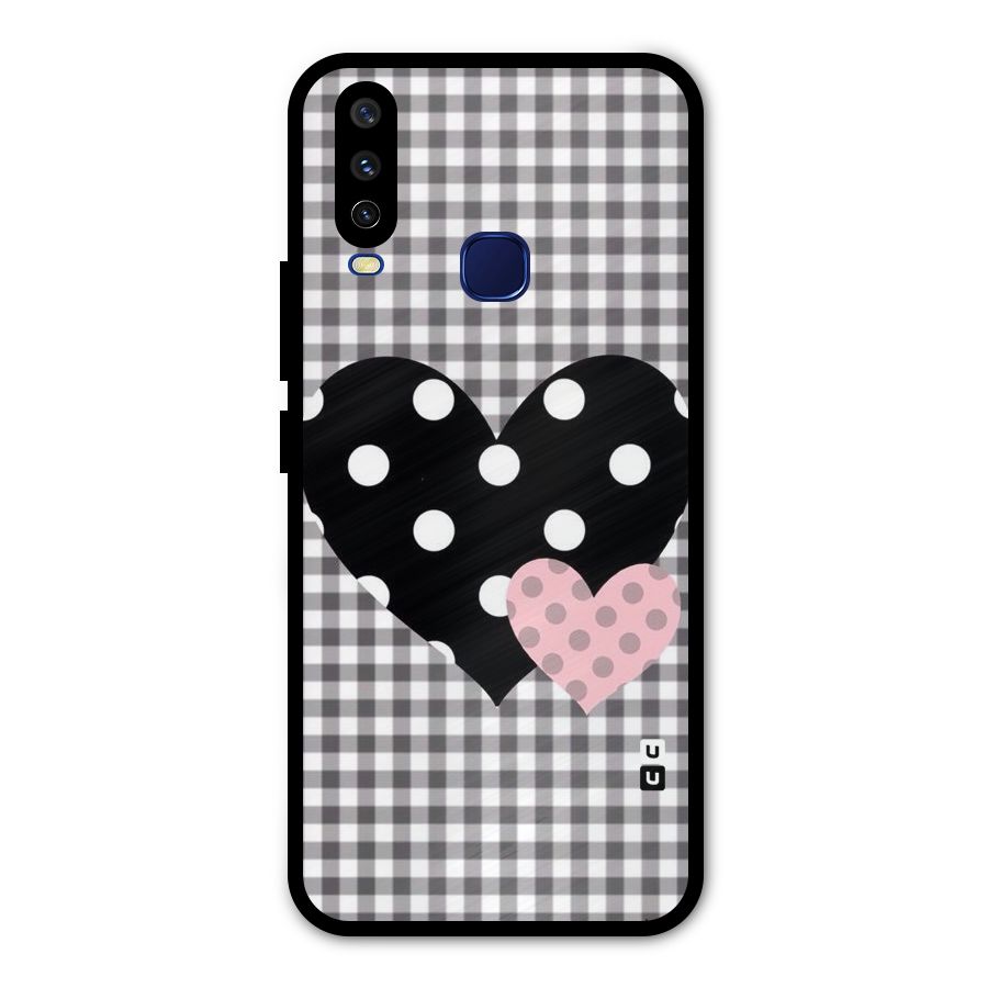 Polka Check Hearts Metal Back Case for Vivo Y12