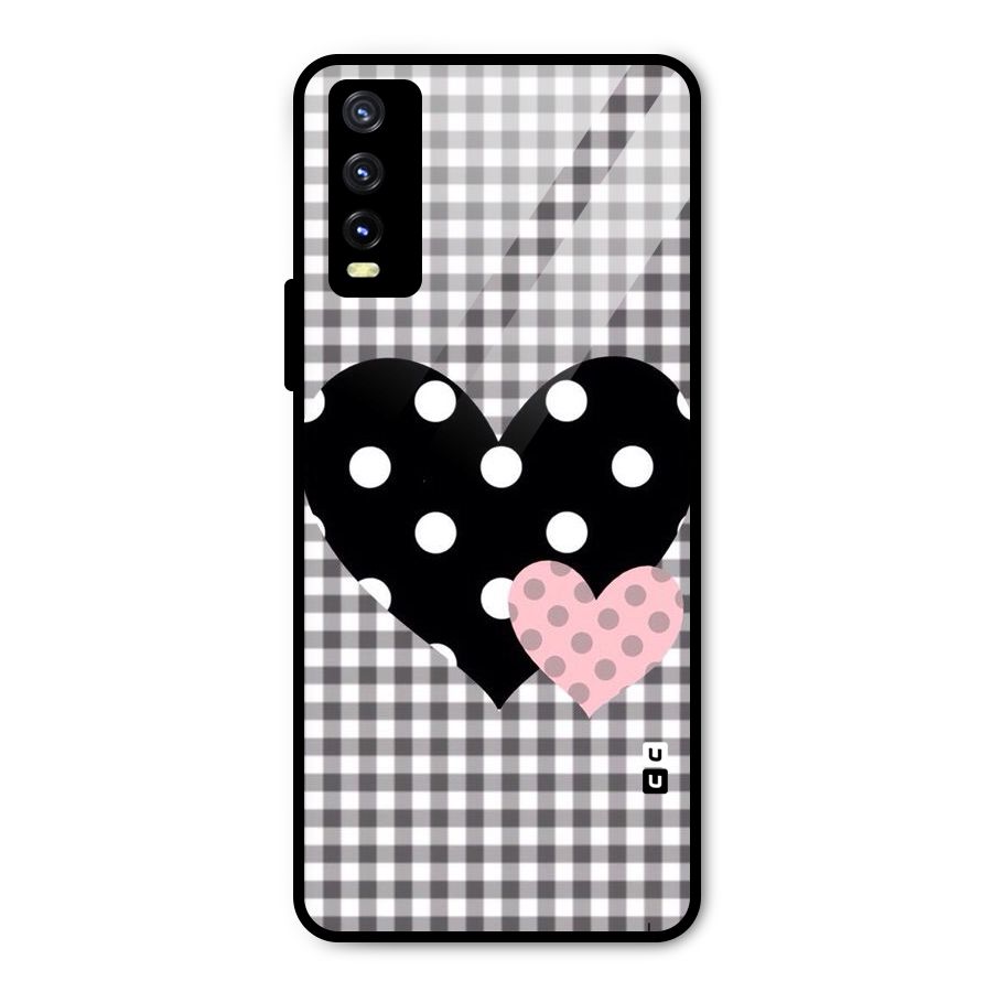 Polka Check Hearts Metal Back Case for Vivo Y20g