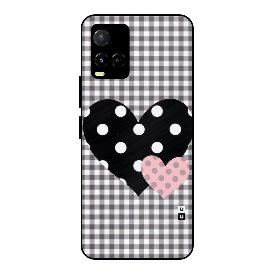 Polka Check Hearts Metal Back Case for Vivo Y21A