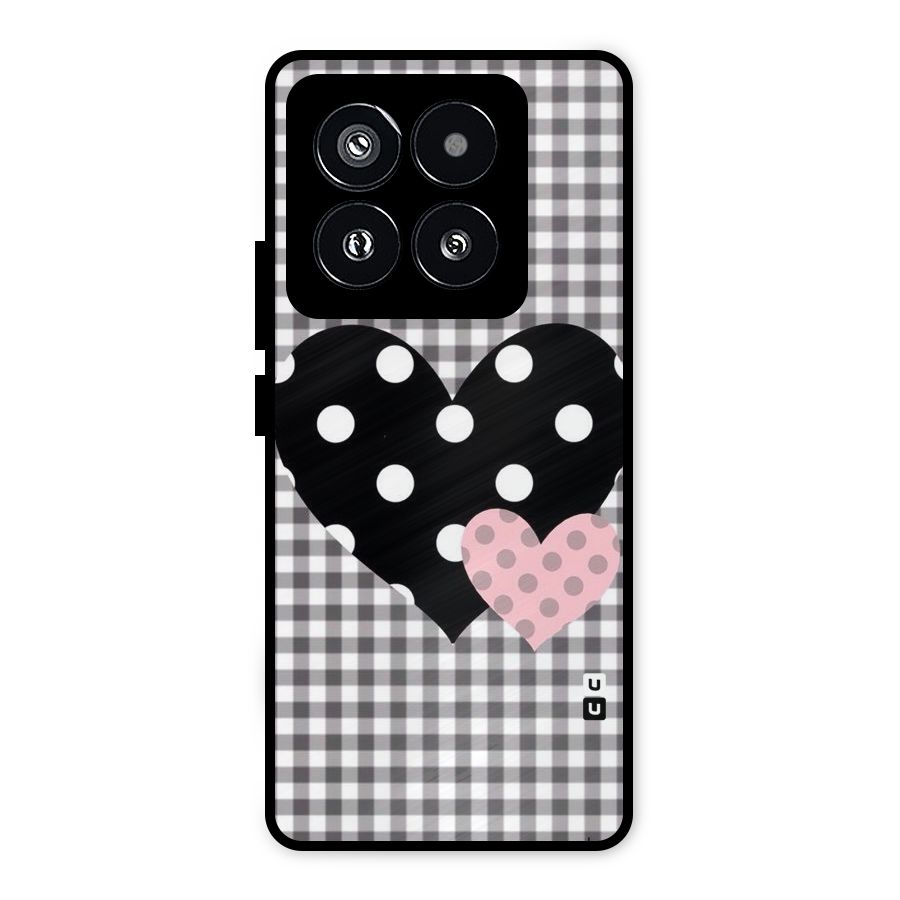 Polka Check Hearts Metal Back Case for Xiaomi 14 Pro