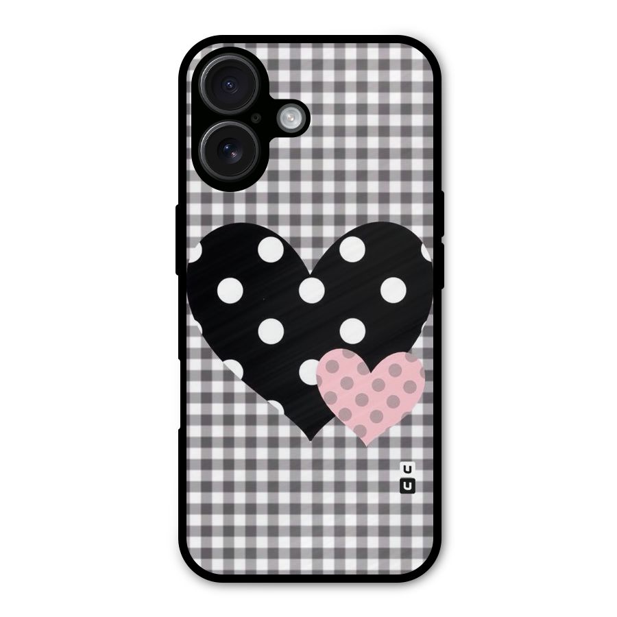 Polka Check Hearts Metal Back Case for iPhone 16