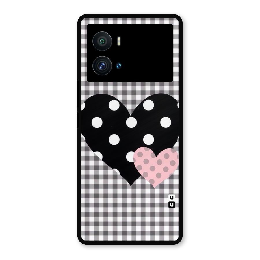 Polka Check Hearts Metal Back Case for iQOO 9 Pro