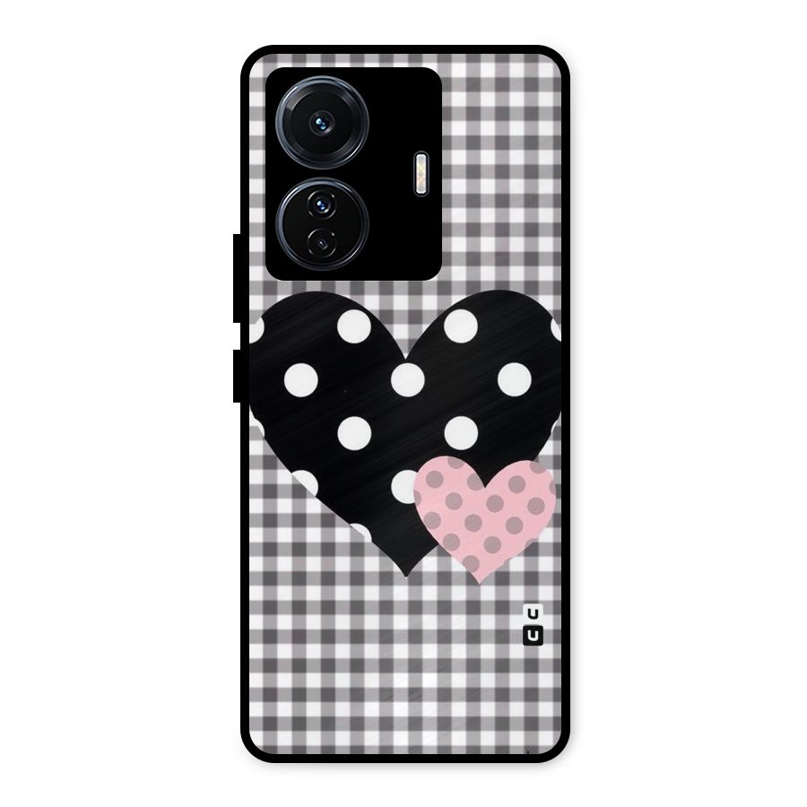 Polka Check Hearts Metal Back Case for iQOO Z6
