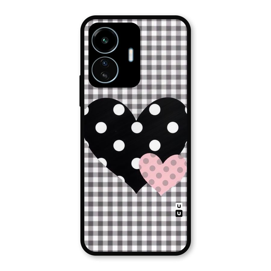 Polka Check Hearts Metal Back Case for vivo iQOO Z6 Lite 5G