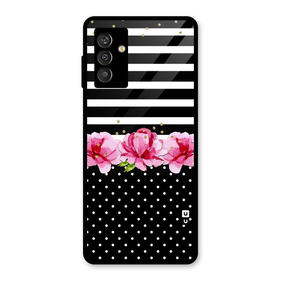 Polka Floral Stripes Glass Back Case for Galaxy M13