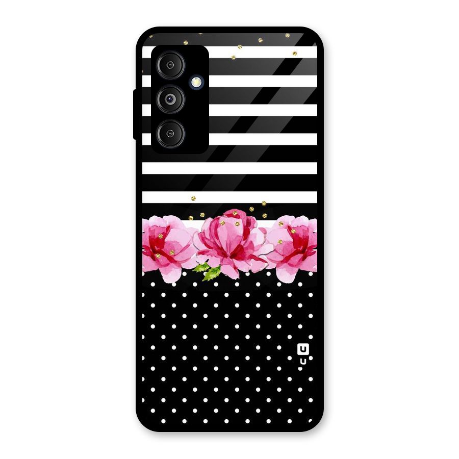 Polka Floral Stripes Glass Back Case for Galaxy M14 5G