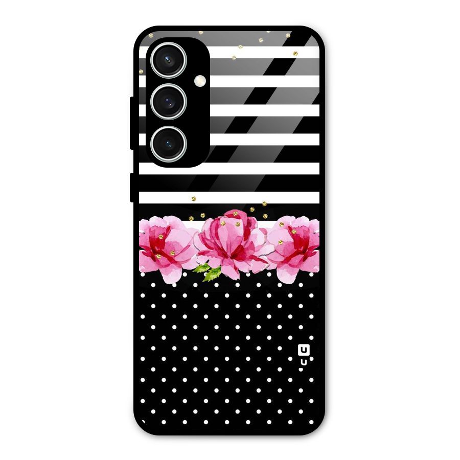 Polka Floral Stripes Glass Back Case for Galaxy S23 FE