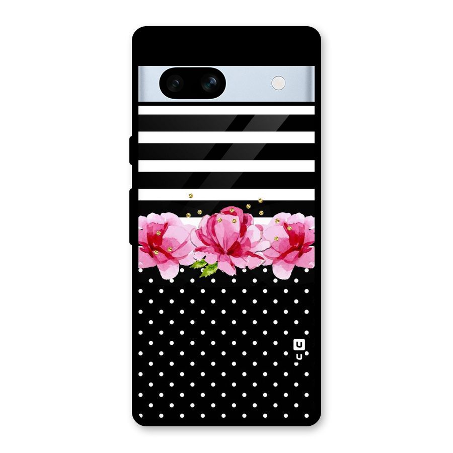 Polka Floral Stripes Glass Back Case for Google Pixel 7a
