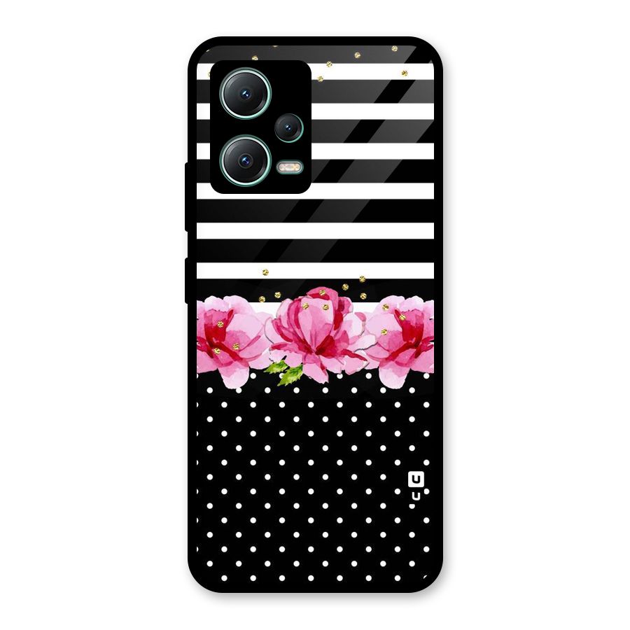 Polka Floral Stripes Glass Back Case for Poco X5