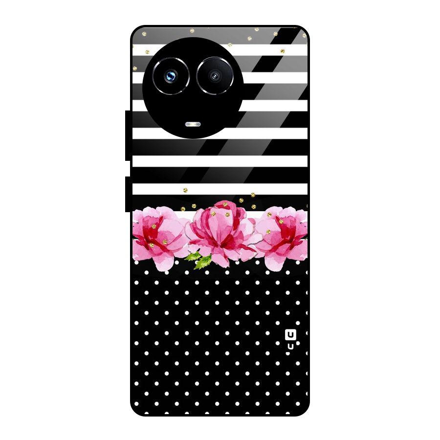 Polka Floral Stripes Glass Back Case for Realme 11X