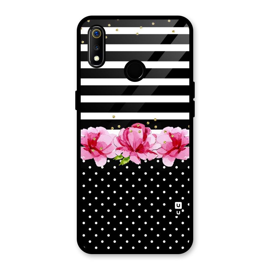 Polka Floral Stripes Glass Back Case for Realme 3i