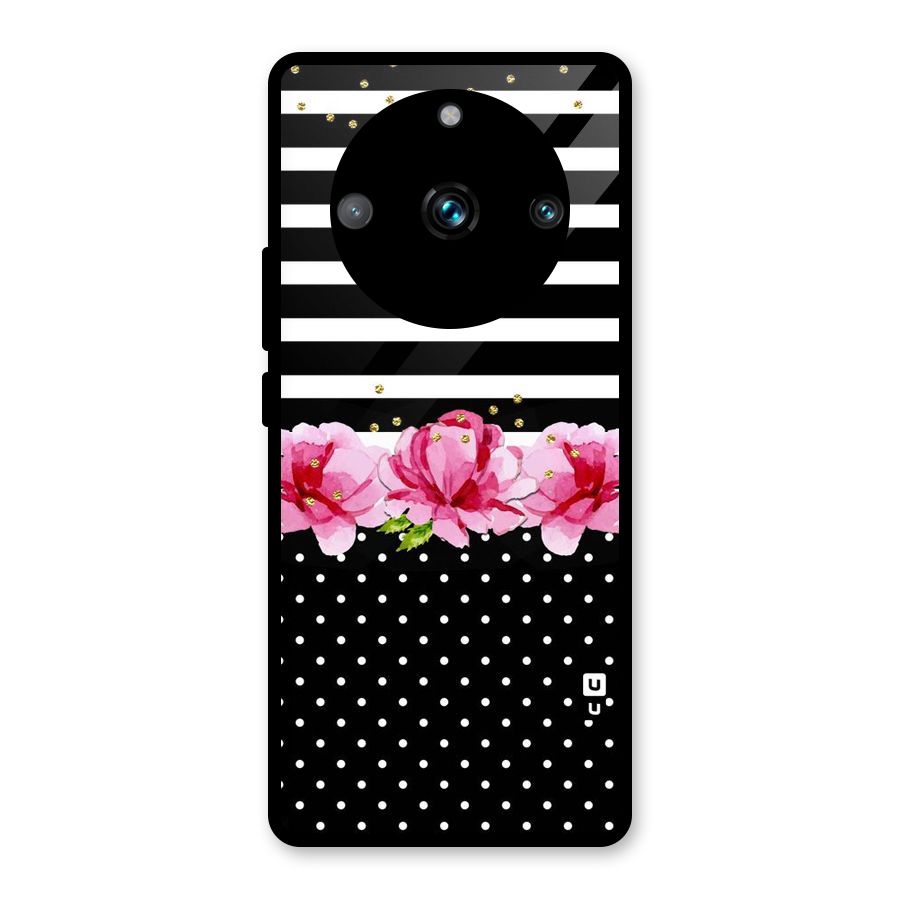 Polka Floral Stripes Glass Back Case for Realme Narzo 60 Pro