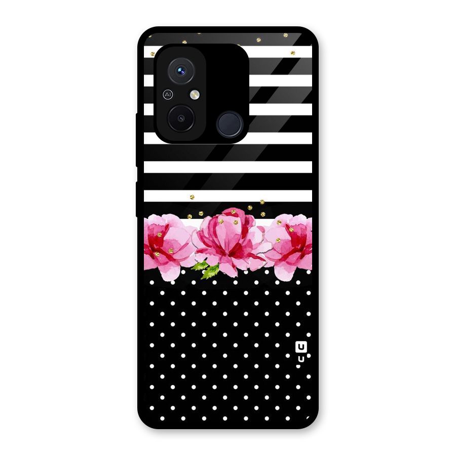 Polka Floral Stripes Glass Back Case for Redmi 12C