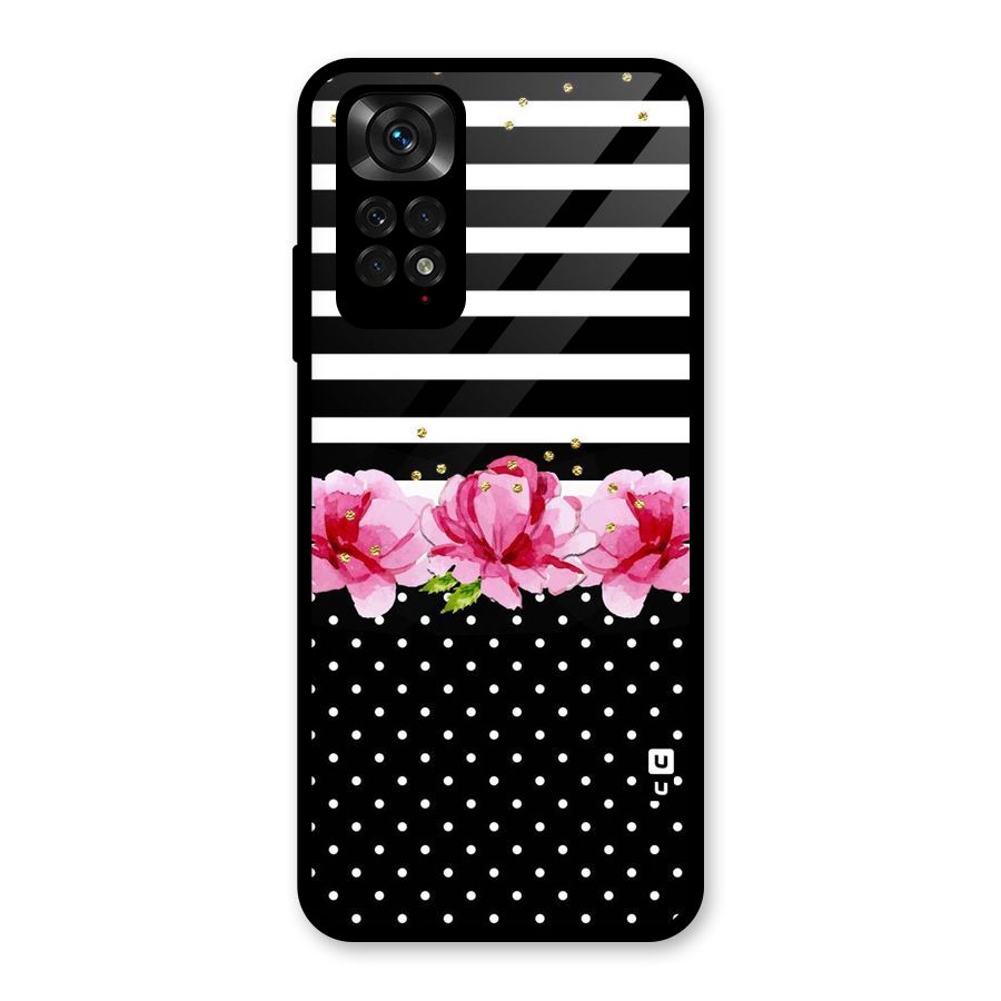 Polka Floral Stripes Glass Back Case for Redmi Note 11S
