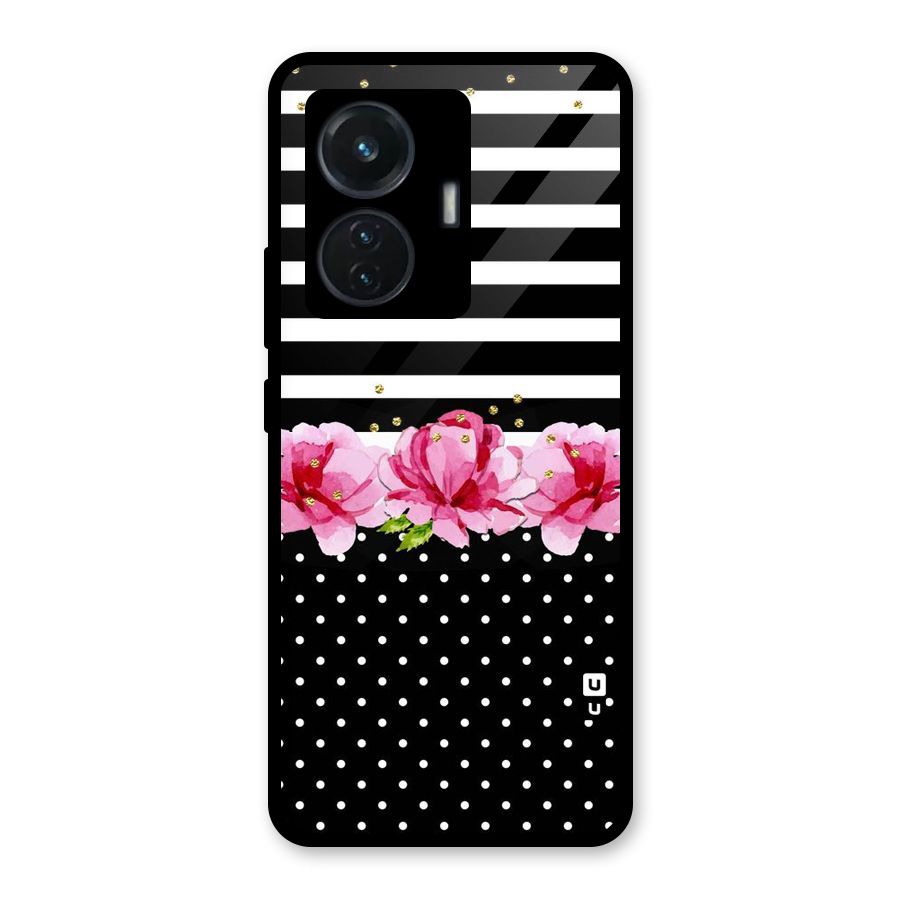 Polka Floral Stripes Glass Back Case for Vivo T1 44W
