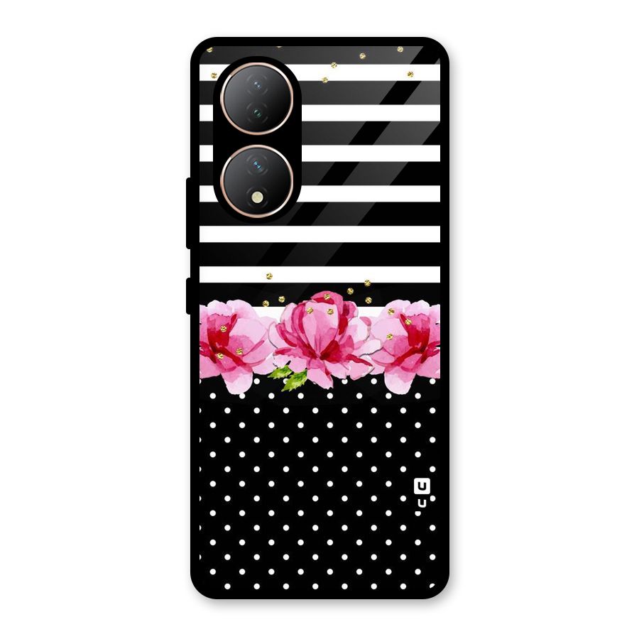 Polka Floral Stripes Glass Back Case for Vivo T2