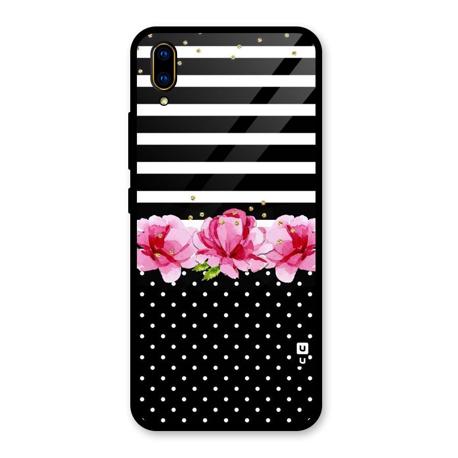 Polka Floral Stripes Glass Back Case for Vivo V11 Pro
