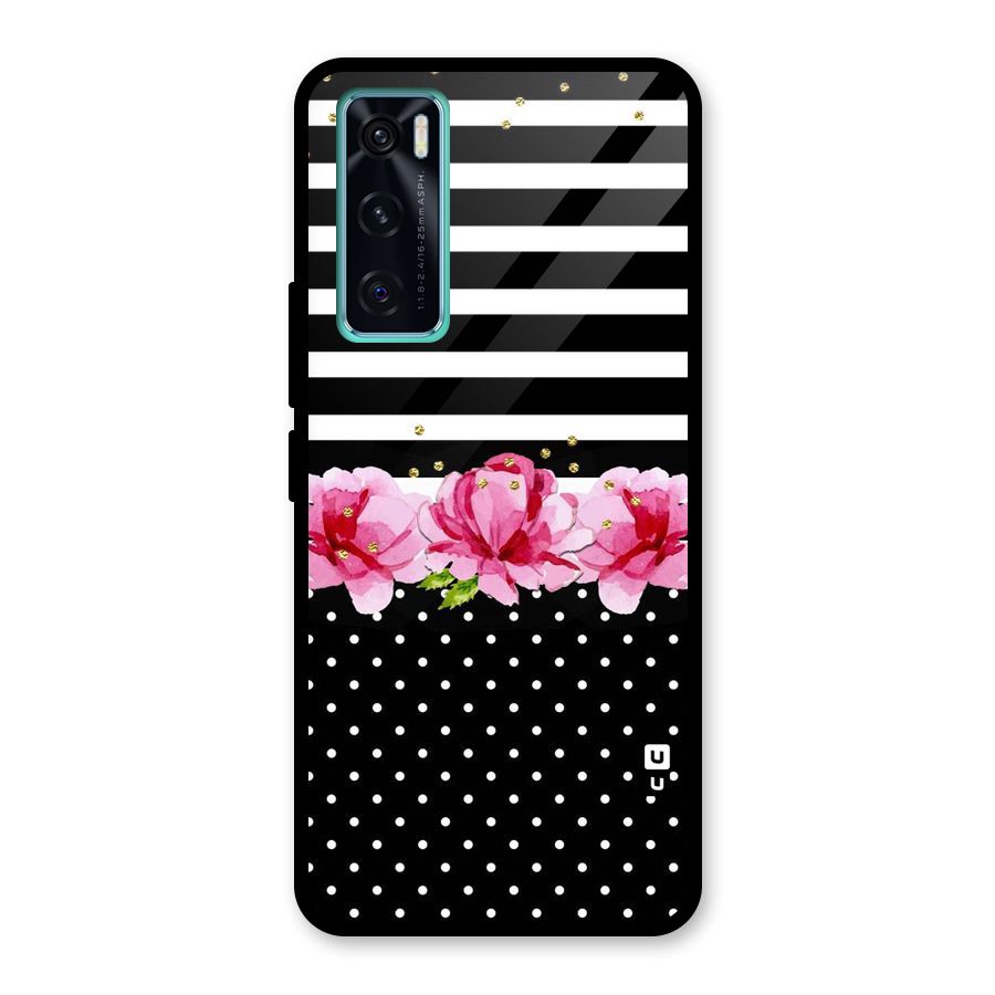 Polka Floral Stripes Glass Back Case for Vivo V20 SE