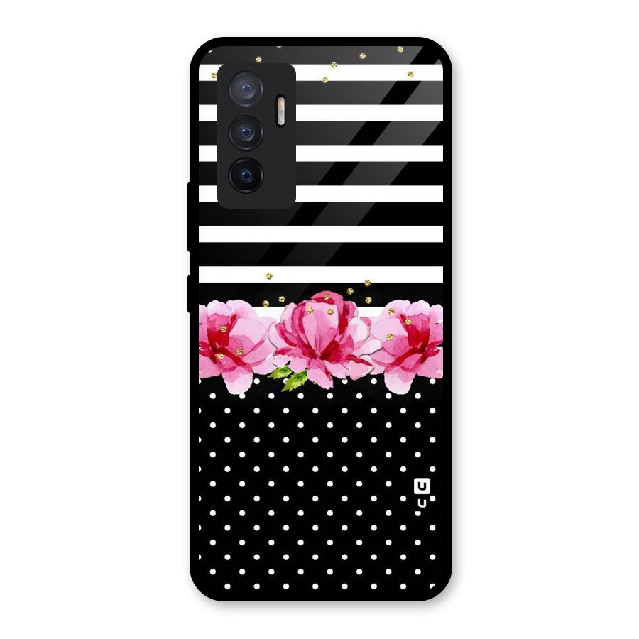 Polka Floral Stripes Glass Back Case for Vivo V23e