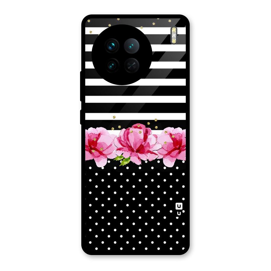 Polka Floral Stripes Glass Back Case for Vivo X90