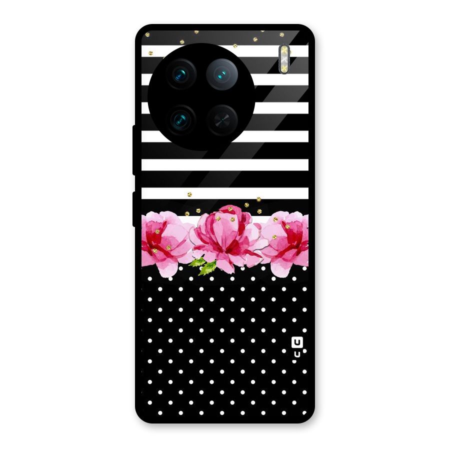 Polka Floral Stripes Glass Back Case for Vivo X90 Pro