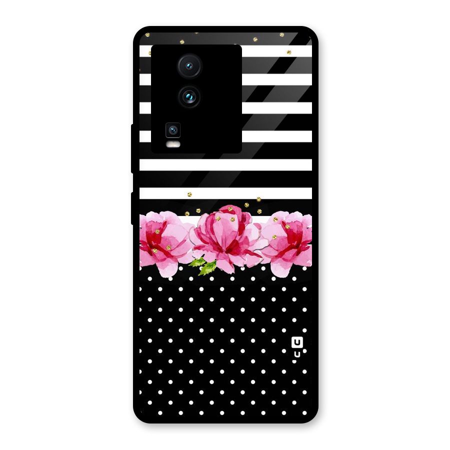 Polka Floral Stripes Glass Back Case for Vivo iQOO Neo 7
