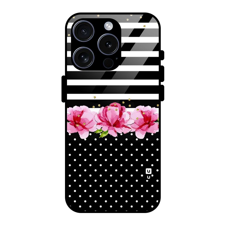 Polka Floral Stripes Glass Back Case for iPhone 15 Pro