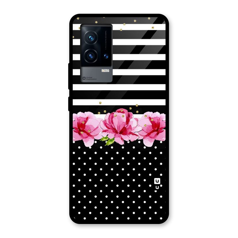 Polka Floral Stripes Glass Back Case for iQOO 9 5G