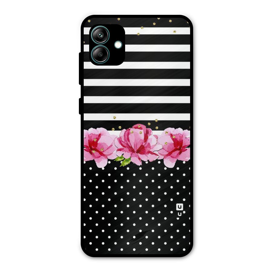 Polka Floral Stripes Metal Back Case for Galaxy A04