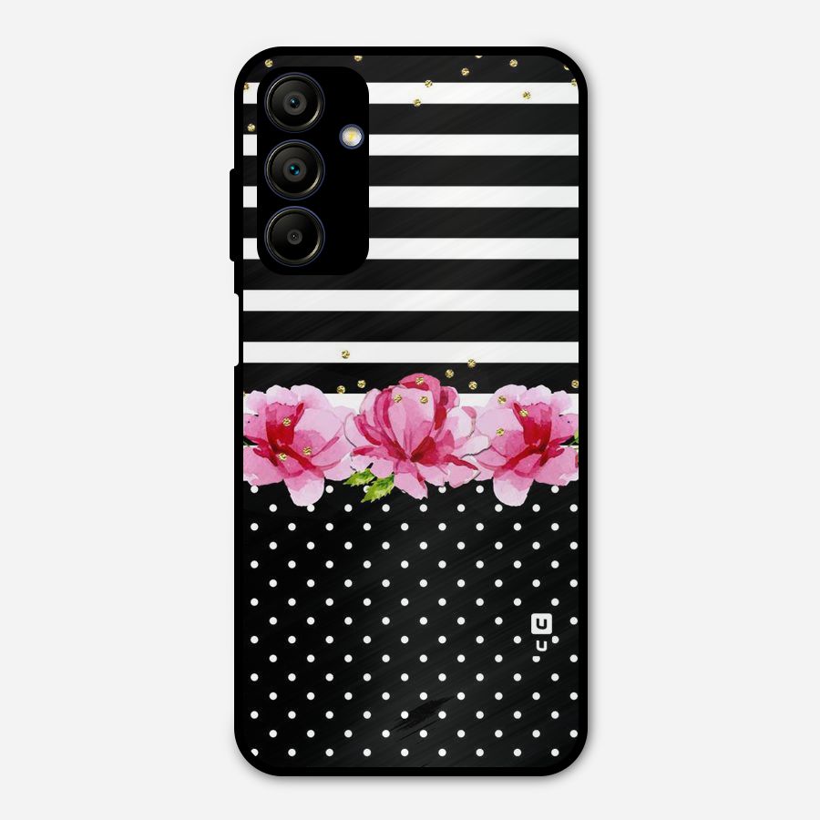 Polka Floral Stripes Metal Back Case for Galaxy A15 5G