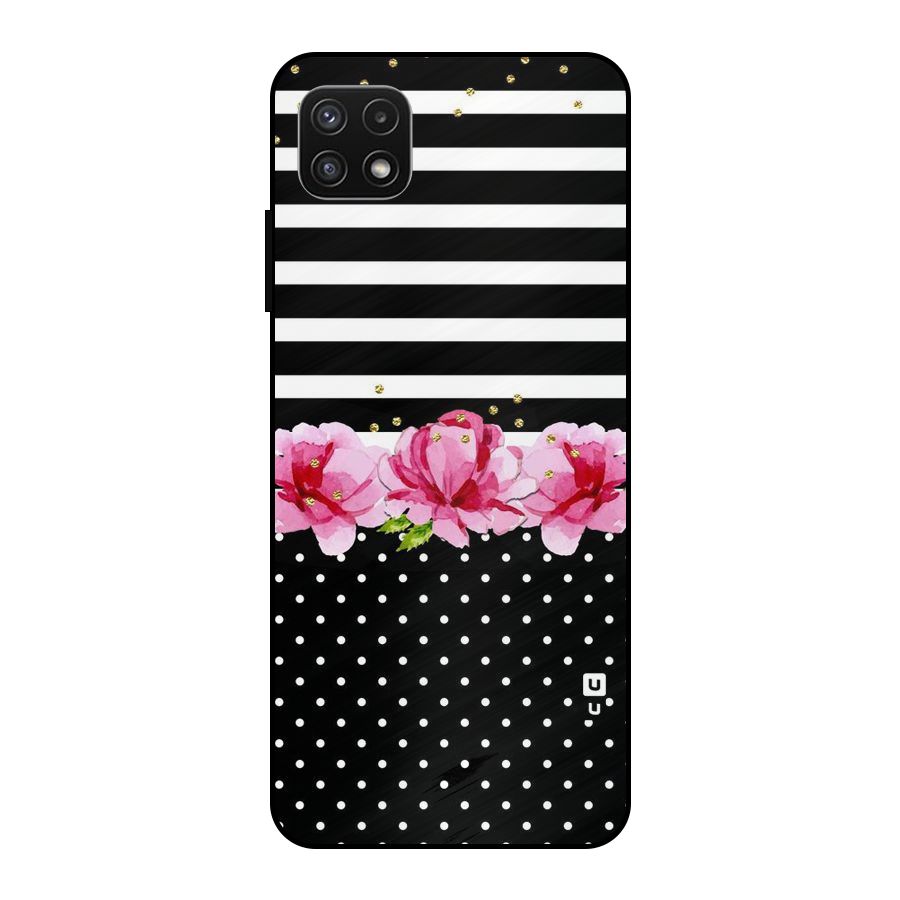 Polka Floral Stripes Metal Back Case for Galaxy A22 5G