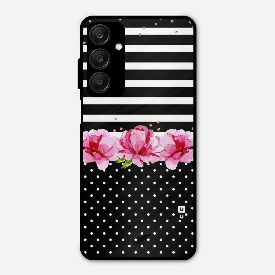 Polka Floral Stripes Metal Back Case for Galaxy A25 5G