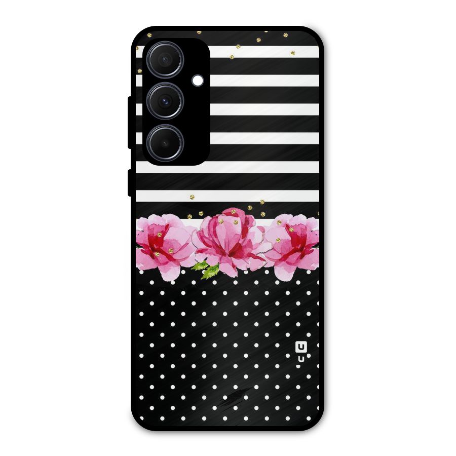 Polka Floral Stripes Metal Back Case for Galaxy A35