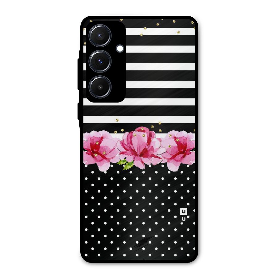 Polka Floral Stripes Metal Back Case for Galaxy A55