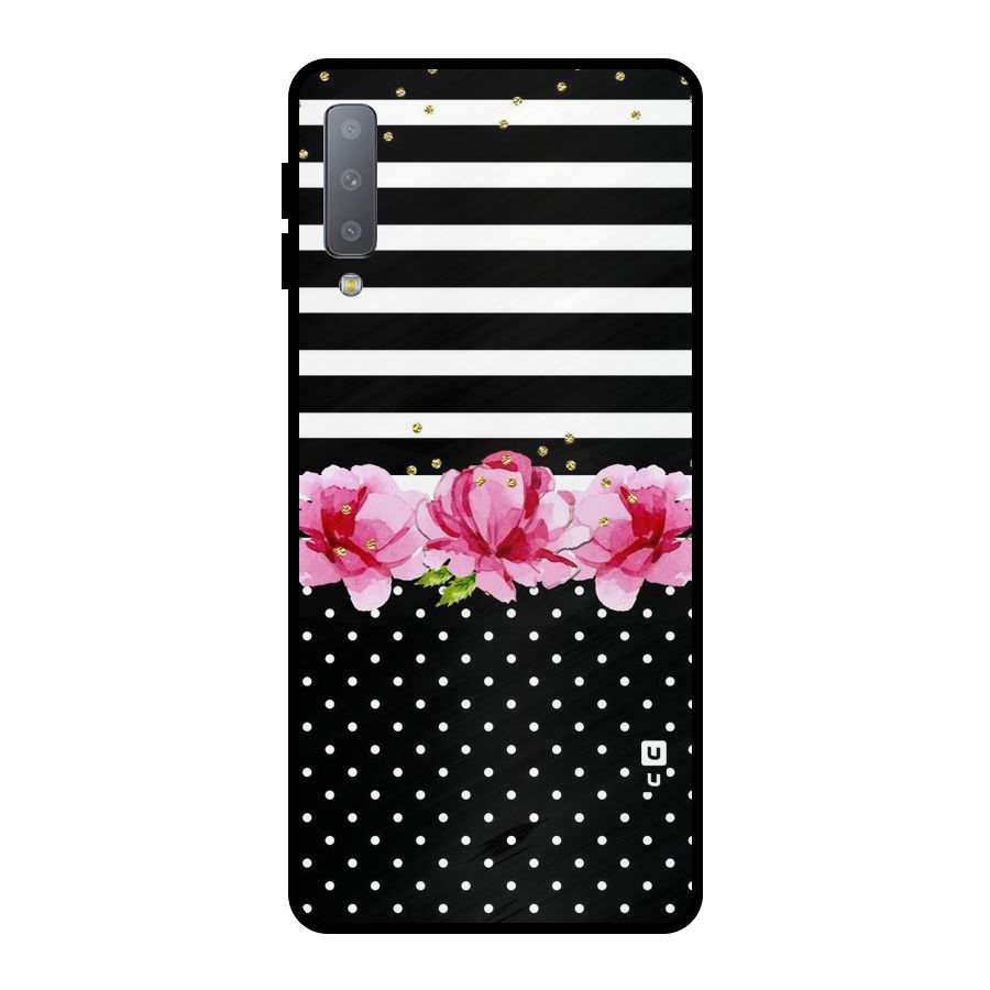 Polka Floral Stripes Metal Back Case for Galaxy A7 (2018)