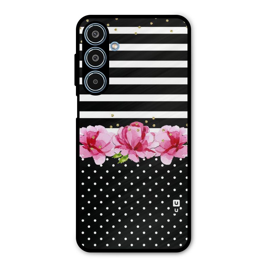 Polka Floral Stripes Metal Back Case for Galaxy M35