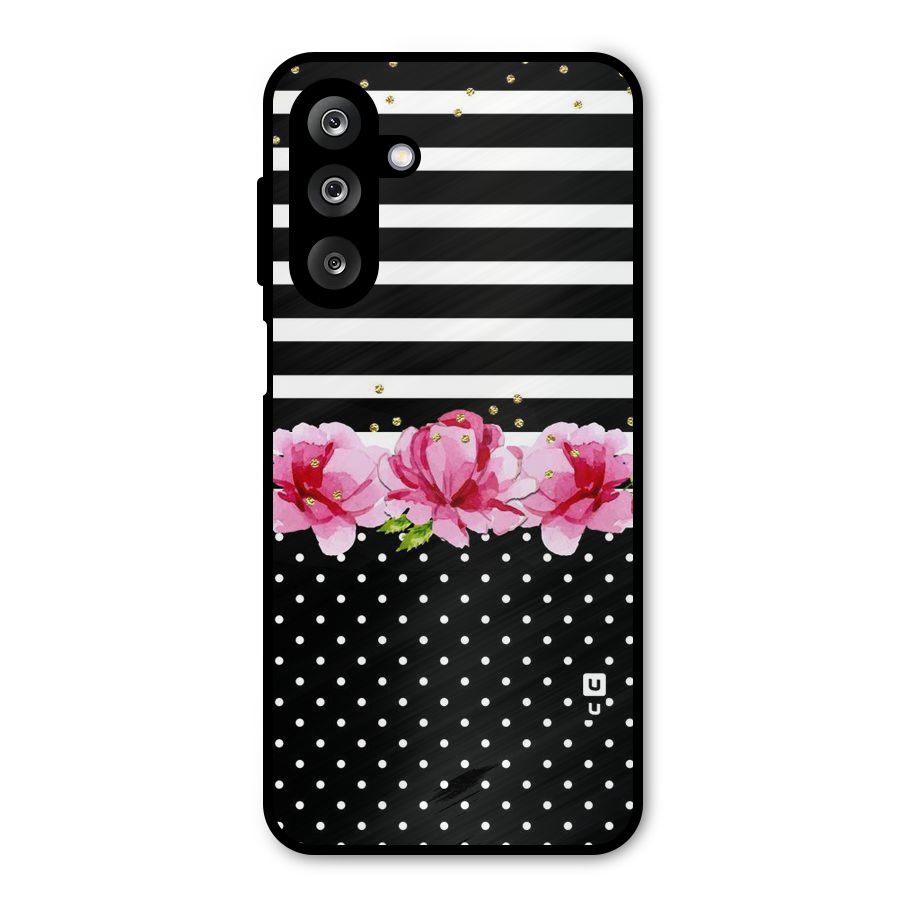 Polka Floral Stripes Metal Back Case for Galaxy M36