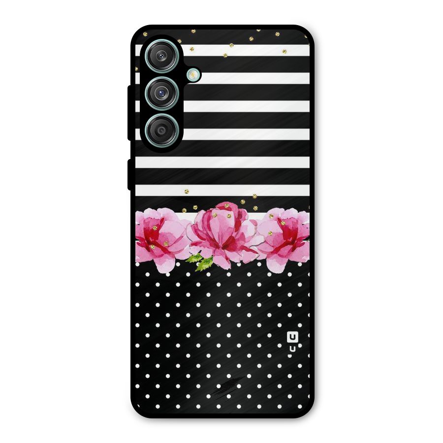 Polka Floral Stripes Metal Back Case for Galaxy M55 5G