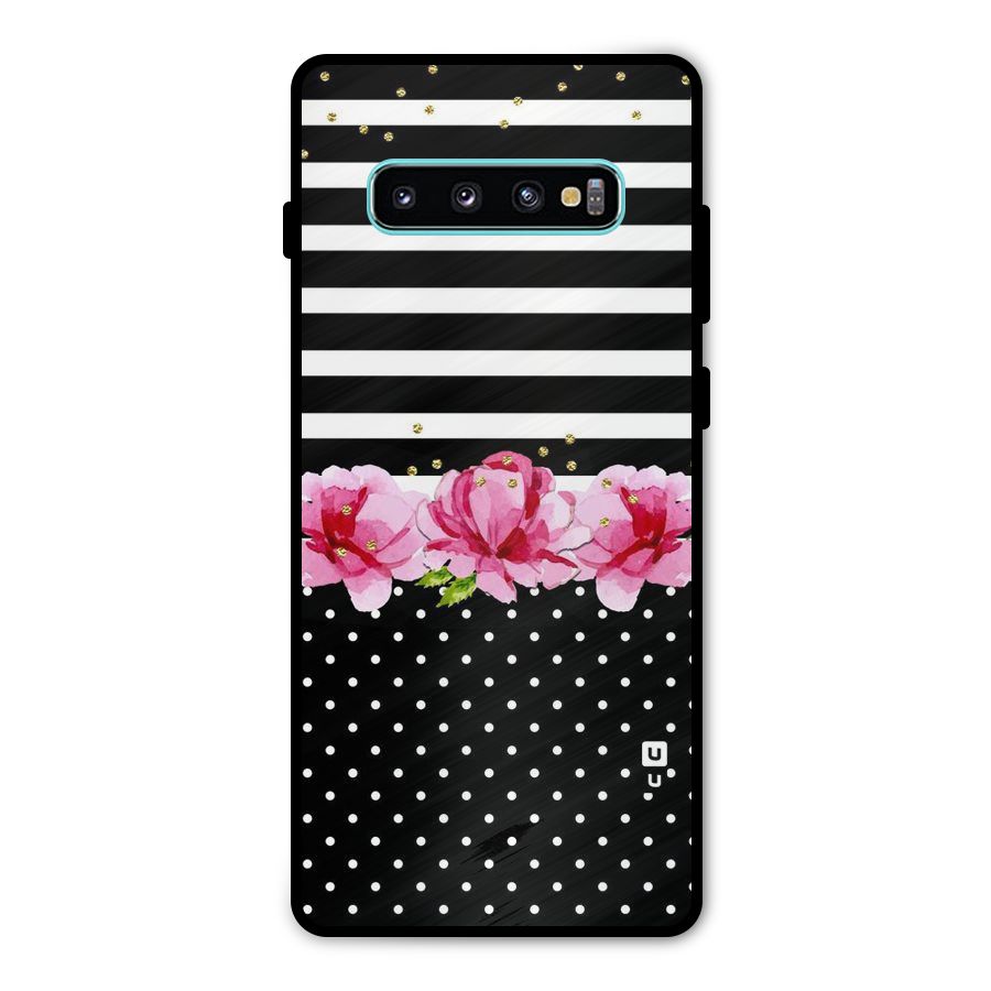 Polka Floral Stripes Metal Back Case for Galaxy S10 Plus