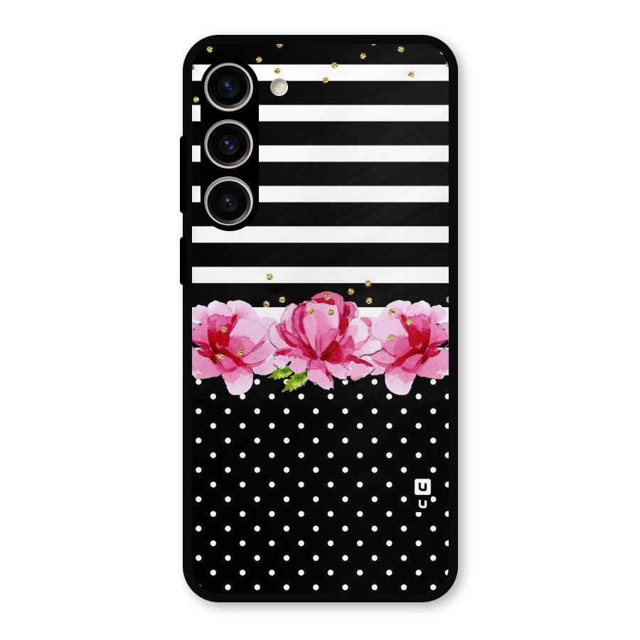 Polka Floral Stripes Metal Back Case for Galaxy S23 Plus