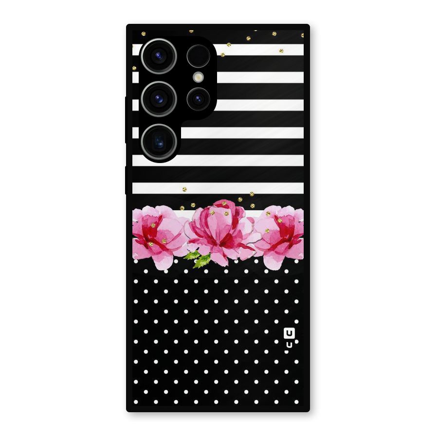 Polka Floral Stripes Metal Back Case for Galaxy S23 Ultra